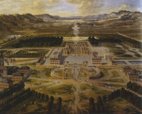 Vue perspective du château et des jardins de Versailles